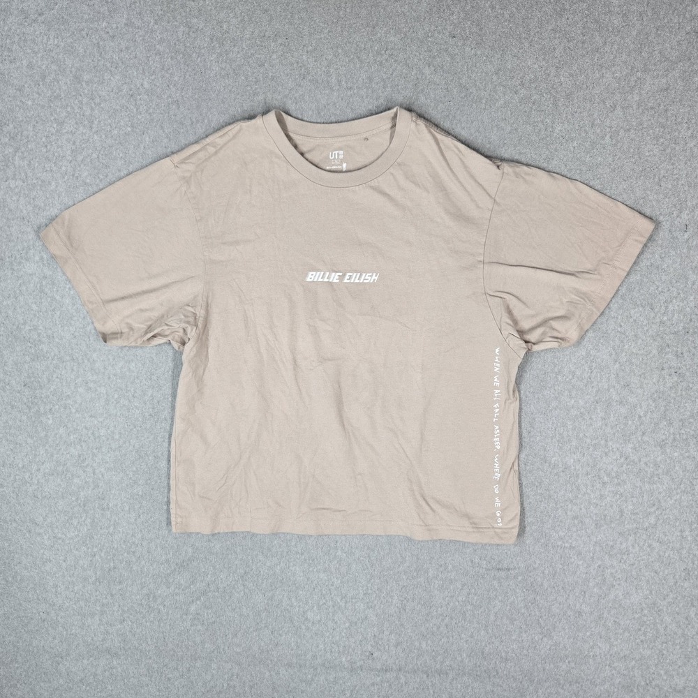 Billie Eilish x Uniqlo Men Shirt XL Beige Takashi Murakami Collab Artist Promo